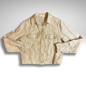 Lightweight 100% Linen Light Tan Neutral Cropped Chore Jacket Made in USA